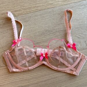 Agent Provocateur Pink Sheer Bra with Bow Accents